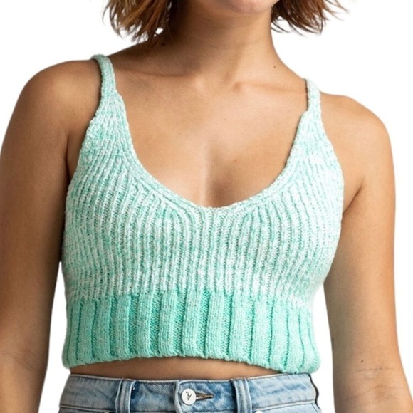 Free People‎ here all day ultimate cropped sweater blue combo size M (3541) - Picture 1 of 7
